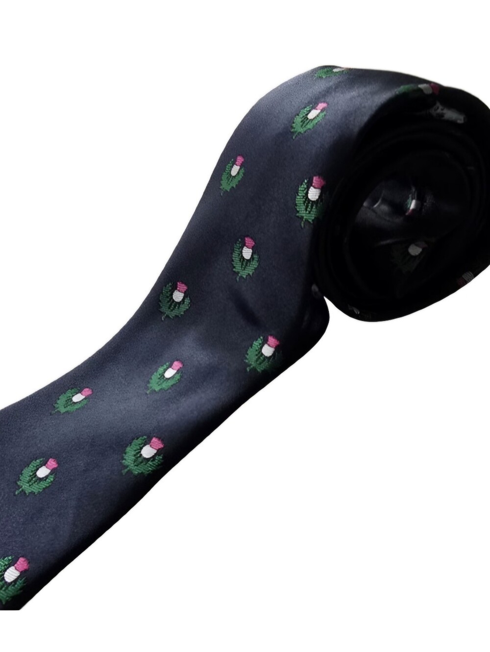 Frederick Thomas Designer Mens Tie Dark Navy Embroidered Scottish Thistle Vtg